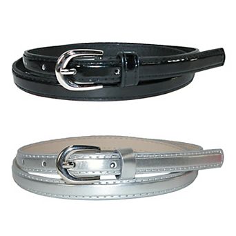 CTM Women's Skinny 1/2 Inch Dress Belt (Pack of 2 Colors)