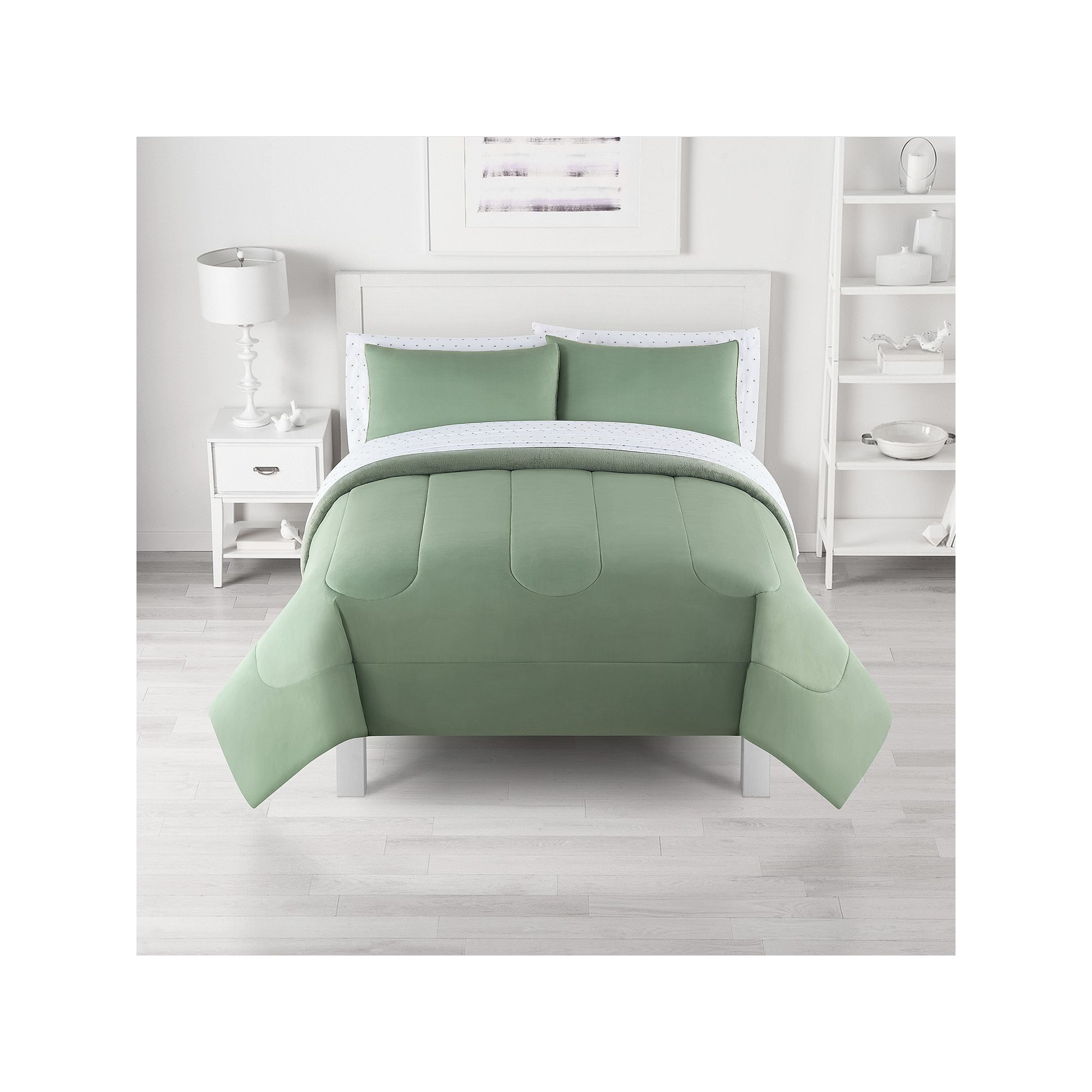 The Big One® Green Solid Plush Reversible Comforter Set with Sheets