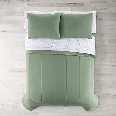 The Big One Green Solid Plush Reversible Comforter Set with Sheets