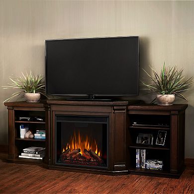 Valmont 74" Electric Fireplace Tv Stand In Chestnut Oak By Real Flame
