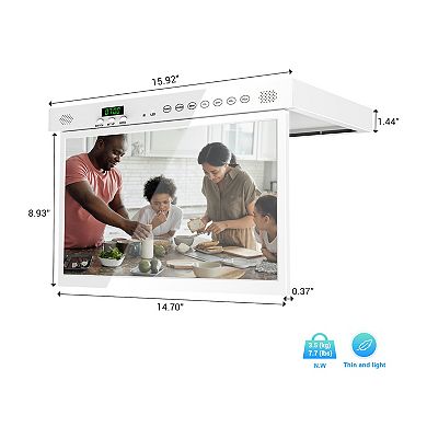 Sylvox 15.6" Smart Kitchen Tv, 1080p Fhd Flap-down Under Cabinet Tv, Google Tv With App Store White