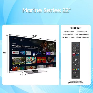 SYLVOX 22" 12V Smart TV with DVD Player, 1080P Google TV, AC/DC Powered TV for RV, Boat & Marine
