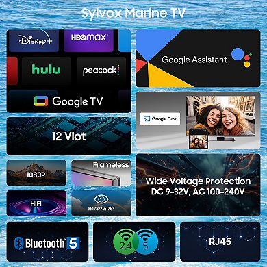 SYLVOX 22" 12V Smart TV with DVD Player, 1080P Google TV, AC/DC Powered TV for RV, Boat & Marine