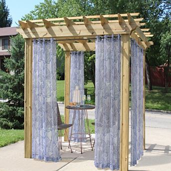 Havana Leaf Outdoor/Indoor Curtain Grommet Top Panel With 8 Silver Grommets - 54x108" - Blue