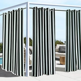 Coastal Stripe Uv Protected Printed Top Panel With 8 Gun Metal Grommets