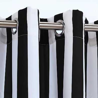 Outdoor Decor Coastal Stripe Curtain Panel With 8 Gun Metal Grommets - 50"x96" - Black