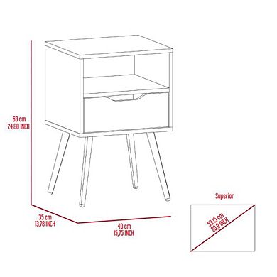 Otom Nightstand , Superior Top, One Open Shelf, One Drawer, Four Legs