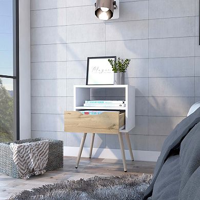 Otom Nightstand , Superior Top, One Open Shelf, One Drawer, Four Legs