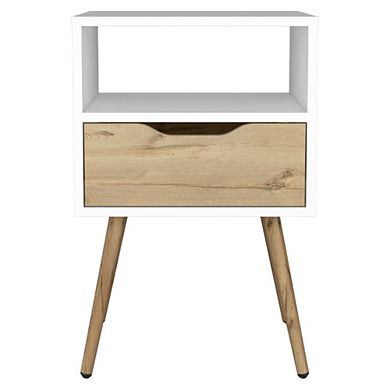 Otom Nightstand , Superior Top, One Open Shelf, One Drawer, Four Legs