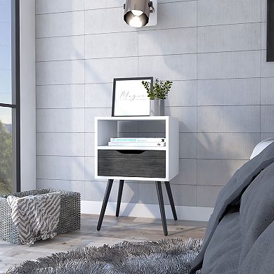 Otom Nightstand , Superior Top, One Open Shelf, One Drawer, Four Legs