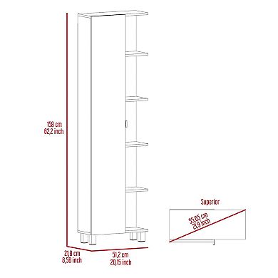 Urano Mirror Linen Cabinet, Four Interior  Shelves, Five External Shelves