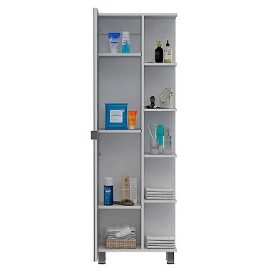 Urano Mirror Linen Cabinet, Four Interior  Shelves, Five External Shelves