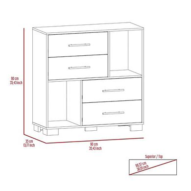 Krista Dresser, Two Open Shelves, Four Drawers