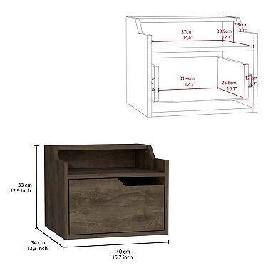 Busan Modern Floating Nightstand, Single-drawer Design With Sleek Two-tiered Top Shelf Surfaces