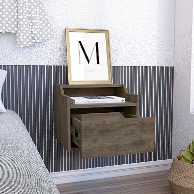 Busan Modern Floating Nightstand, Single-drawer Design With Sleek Two-tiered Top Shelf Surfaces
