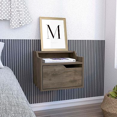 Busan Modern Floating Nightstand, Single-drawer Design With Sleek Two-tiered Top Shelf Surfaces