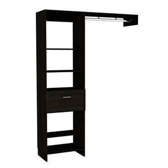 Manchester 150 Closet System, Metal Rod, Five Open Shelves, One Drawer