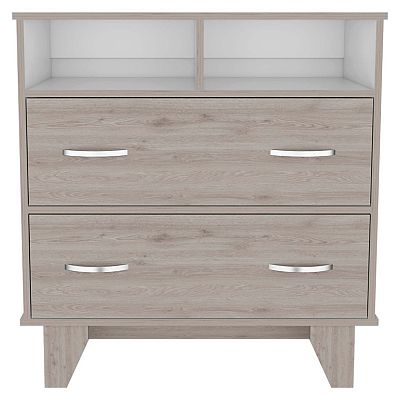 Portanova Two Drawer Dresser, Two Open Shelves, Superior Top, Four