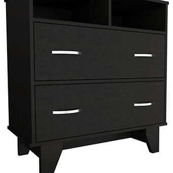 Portanova Two Drawer Dresser, Two Open Shelves, Superior Top, Four Legs