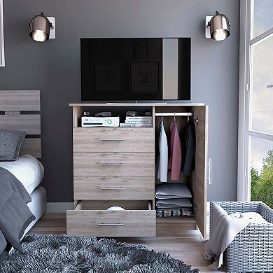 Peru 4 Drawer Dresser, Single Door Cabinet, One Open Shelf, Superior Top