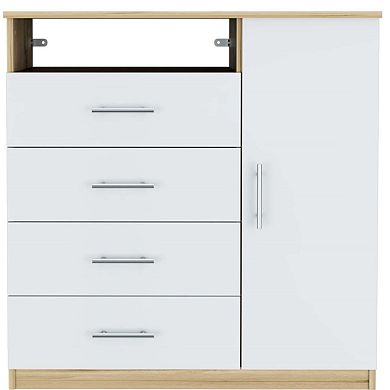 Peru 4 Drawer Dresser, Single Door Cabinet, One Open Shelf, Superior Top