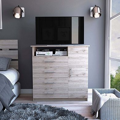 Peru 4 Drawer Dresser, Single Door Cabinet, One Open Shelf, Superior Top