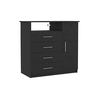 Peru 4 Drawer Dresser, Single Door Cabinet, One Open Shelf, Superior Top