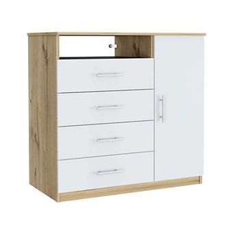 Peru 4 Drawer Dresser, Single Door Cabinet, One Open Shelf, Superior Top