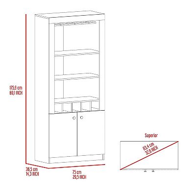 Montenegro Bar Cabinet, Double Door Cabinet, Five Built-in Wine Rack, Three Shelves