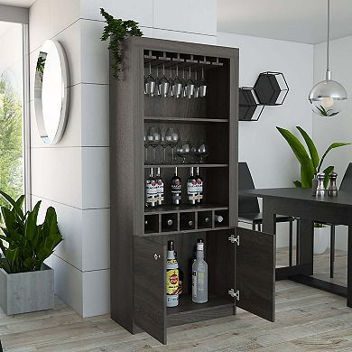 Montenegro Bar Cabinet, Double Door Cabinet, Five Built-in Wine Rack, Three Shelves