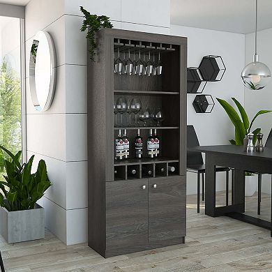 Montenegro Bar Cabinet, Double Door Cabinet, Five Built-in Wine Rack, Three Shelves