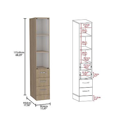 Vanguard Linen Cabinet, Three Shelves, Four Drawers