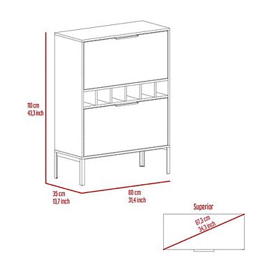 Lyrata Bar Cabinet,  Six Built-in Wine Rack, Double Door