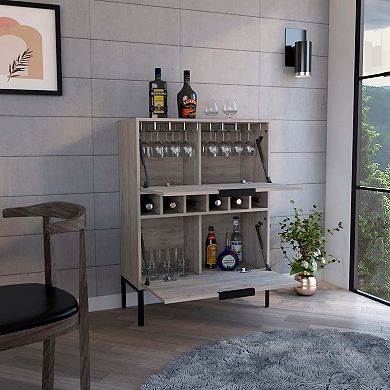 Lyrata Bar Cabinet,  Six Built-in Wine Rack, Double Door