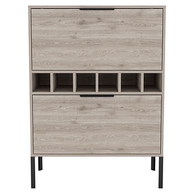 Lyrata Bar Cabinet, Six Built-in Wine Rack, Double Door
