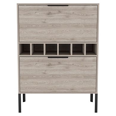 Lyrata Bar Cabinet,  Six Built-in Wine Rack, Double Door