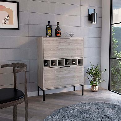 Lyrata Bar Cabinet,  Six Built-in Wine Rack, Double Door