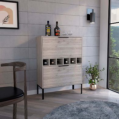 Lyrata Bar Cabinet, Six Built-in Wine Rack, Double Door