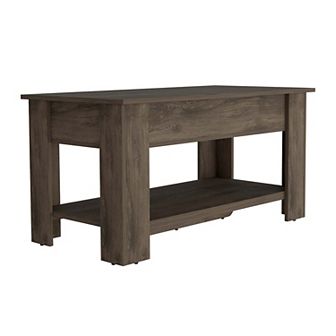 Austin Storage Table, One Extendable Table Shelf, Four Legs, Lower Shelf