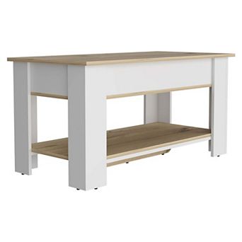 Austin Storage Table, One Extendable Table Shelf, Four Legs, Lower Shelf