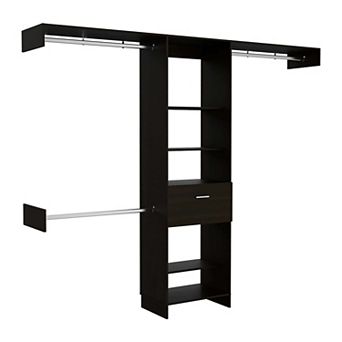 Manchester 250 Closet System, Five Open Shelves, One Drawer, Three Metal Rods