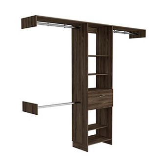 Manchester 250 Closet System, Five Open Shelves, One Drawer, Three Metal Rods