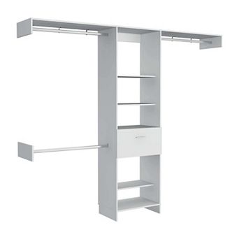 Manchester 250 Closet System, Five Open Shelves, One Drawer, Three Metal Rods