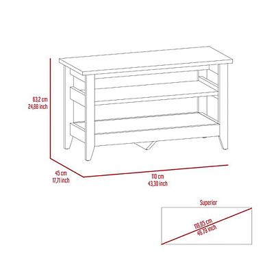 Misuri Storage Bench, Four Legs, 3-tier Shelf