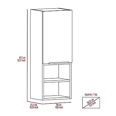 Mila Bathroom Cabinet, Two Interior  Shelves, Two External Shelves, Single Door Cabinet