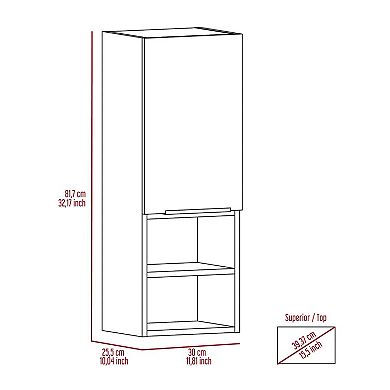 Mila Bathroom Cabinet, Two Interior Shelves, Two External Shelves, Single Door Cabinet