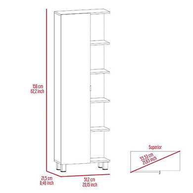 Urano Mirror Linen Cabinet, Four Interior  Shelves, Five External Shelves