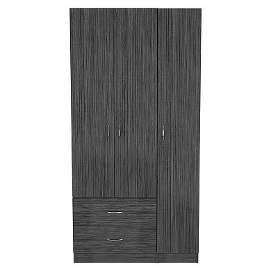 Austral 3 Door Armoire With Drawers, Shelves, And Hanging Rod