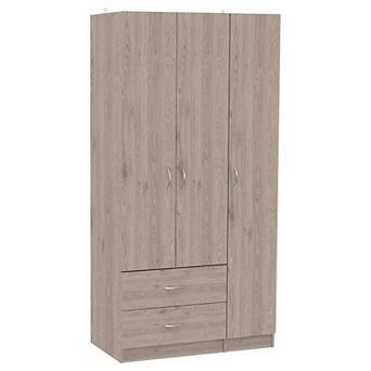 Austral 3 Door Armoire With Drawers, Shelves, And Hanging Rod