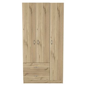 Austral 3 Door Armoire With Drawers, Shelves, And Hanging Rod